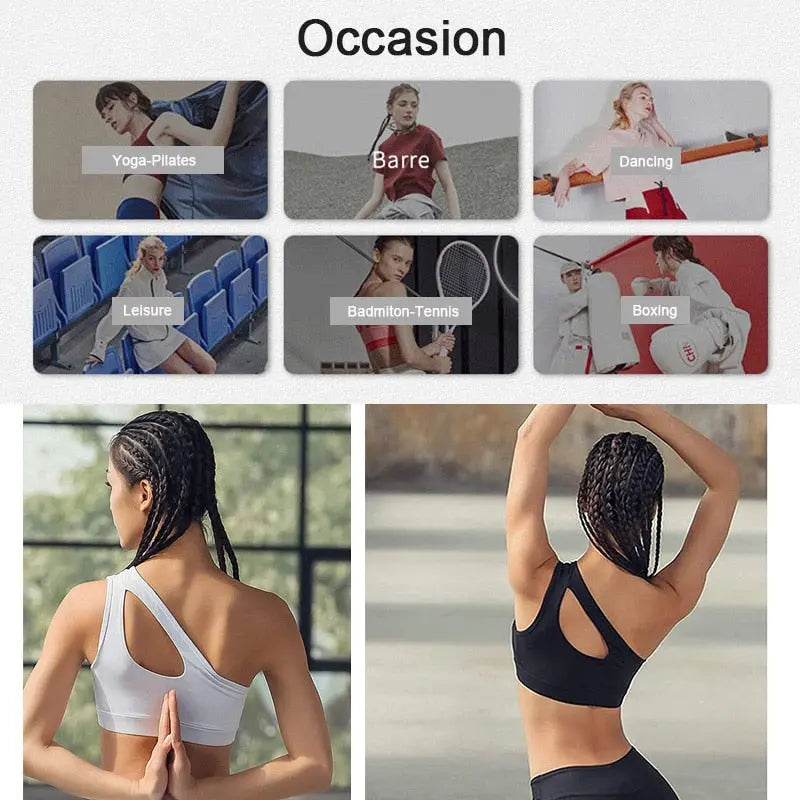Sexy One Shoulder Yoga Bras Women Sports Top Crop Athletic Vest Push Up Underwear BH Sports Bra Sportswear Wire Free Gym Shirts M J Fitness