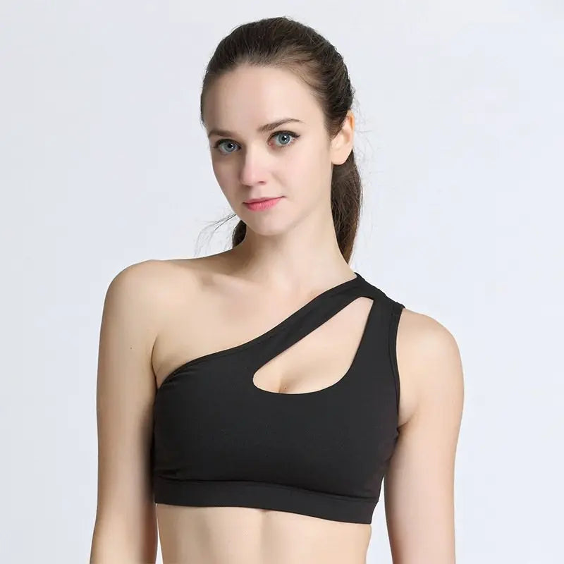 Sexy One Shoulder Yoga Bras Women Sports Top Crop Athletic Vest Push Up Underwear BH Sports Bra Sportswear Wire Free Gym Shirts M J Fitness