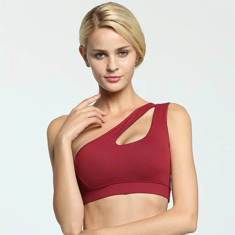 Sexy One Shoulder Yoga Bras Women Sports Top Crop Athletic Vest Push Up Underwear BH Sports Bra Sportswear Wire Free Gym Shirts M J Fitness