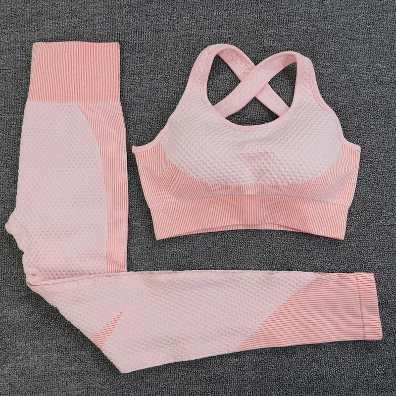 Sport Seamless Workout Set Women Rib 3 2 Piece Long Sleeve Zipper Crop Top Shirt Legging Pants Fitness Set Clothes Yoga Gym Set M J Fitness