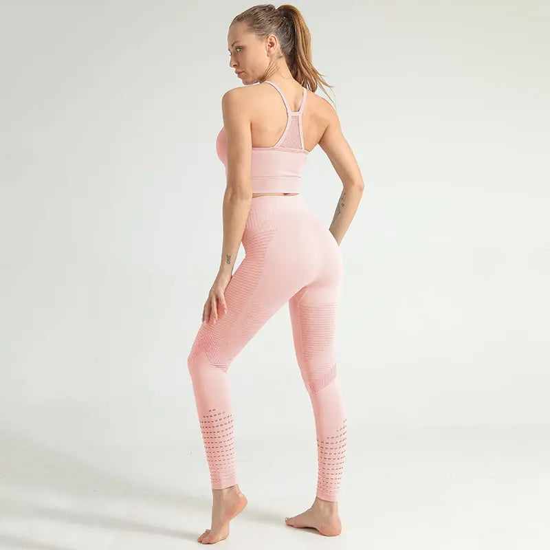 Summer Mesh Fitness Sets Sexy Solid Sleeveless Crop Tops Leggings Sets Seamless Slim Outfit Quick Dry Sports Suits Active Wear M J Fitness