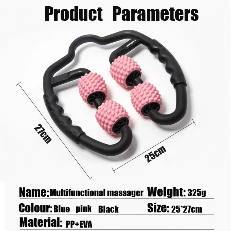 U Shape Trigger Point Massage Roller for Arm Leg Neck Muscle Tissue for Fitness Gym Yoga Pilates Sports 4 Wheel M J Fitness