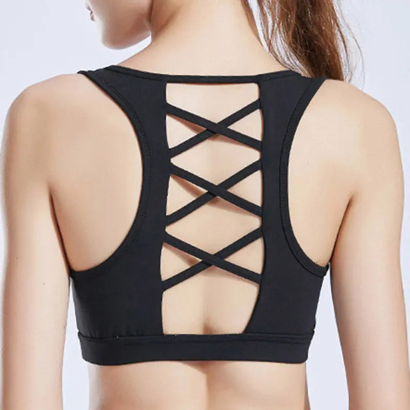 Women Push Up Sexy Breathable Sports Top Female Gym Fitness Cross Strap Sport Underwear Female Patchwork Running Women Tank Top M J Fitness