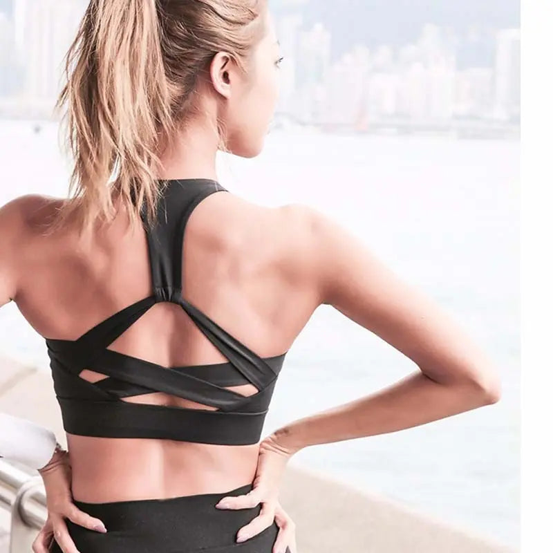 Women White Strap Push Up Sports Bra for Women Gym Running yoga top Bra Athletic Vest Hollow out Sportswear Underwear M J Fitness
