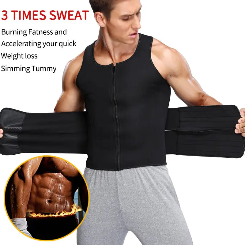 Fitness Men Shapewear Sauna Vest Waist Trainer Double Belt Sweat Shirt Corset Top Body Shaper M J Fitness