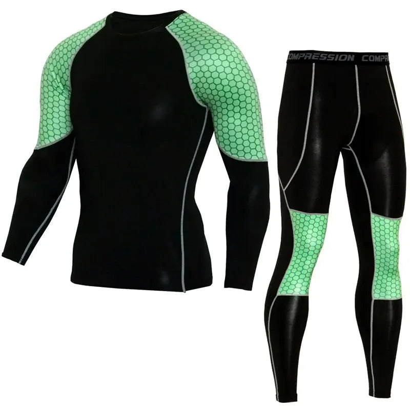 Men's Compression Run jogging Suits Clothes Sports Set Long t shirt And Pants Gym Fitness workout M J Fitness