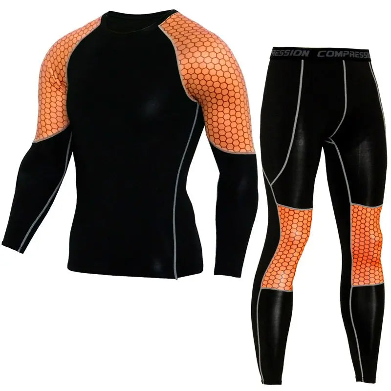 Men's Compression Run jogging Suits Clothes Sports Set Long t shirt And Pants Gym Fitness workout M J Fitness