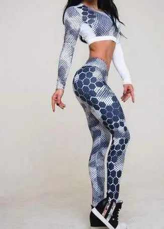 Printed sports yoga pants Yoga tops M J Fitness