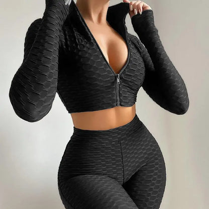 Women's Tracksuit Yoga Fitness Suit Activewear Set Tummy Control Butt Lift Long Sleeve Sport Clothing M J Fitness