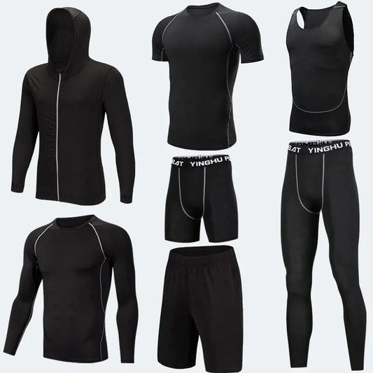 Running Workout Clothes Men 7pcs / sets Compression Running Basketball Games Jogging Tights set of underwear Gym Fitness sports sets M J Fitness