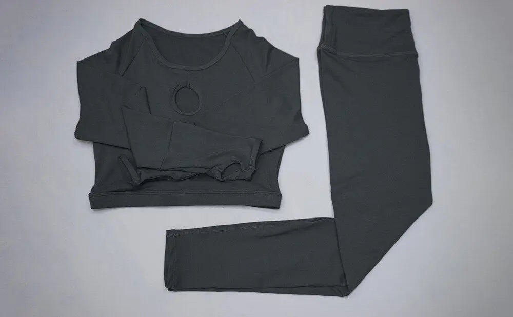 GXQIL Fitness Suit Women Sportswear Dry Fit Gym Clothing Jogging Suit Femme Sports Woman Set Long Sleeve Tops Kit Purple L M J Fitness