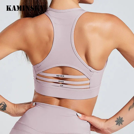 Kaminsky Fashion Women Bra Patchwork Strapless Tank Top With Pocket Solid Sexy Mesh Fitness Short Top Shockproof Sports Bra Top M J Fitness