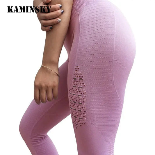 Kaminsky Women Seamless Pants Sports Running Leggins Mujer Stretchy Fitness Leggings Gym Tummy Control Compression Long Pants M J Fitness