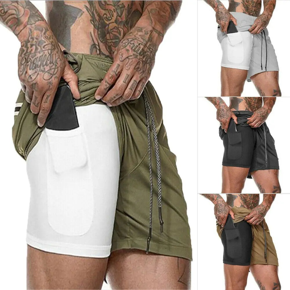 Mens 2 in 1 Fitness Running Shorts M J Fitness