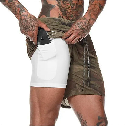 Mens 2 in 1 Fitness Running Shorts M J Fitness