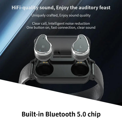 TWS Smart Binaural Bluetooth Headphone Fitness Bracelet Heart Rate Monitor M J Fitness