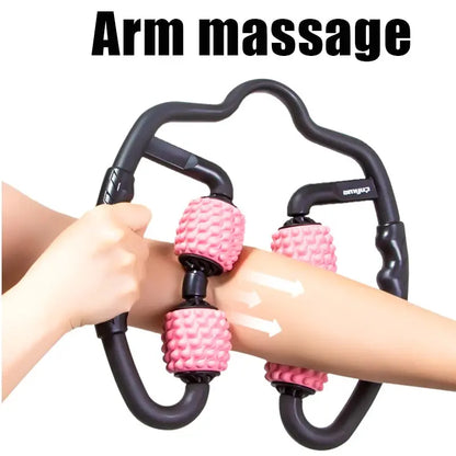 U Shape Trigger Point Massage Roller for Arm Leg Neck Muscle Tissue for Fitness Gym Yoga Pilates Sports 4 Wheel M J Fitness