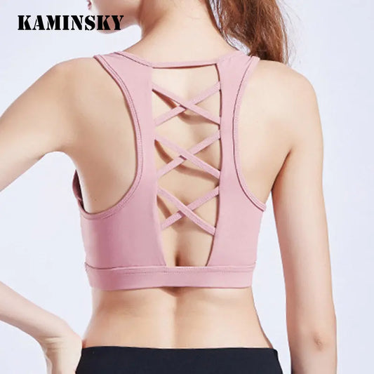 Women Push Up  Sexy Breathable Sports Top Female Gym Fitness Cross Strap Sport Underwear Female Patchwork Running Women Tank Top M J Fitness