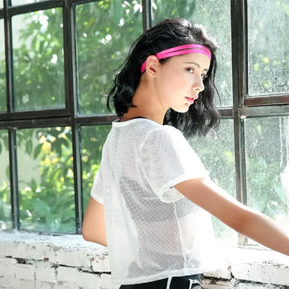 Women's Mesh Yoga Shirt Sexy Short Sleeve T-Shirt Sport Top Blouse Cover Up Quick Dry Gym Clothes Running Fitness Tank Sportwear M J Fitness